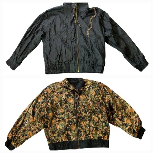 Chili Pepper Reversible Jacket Leaf Sparkle Pattern Windbreaker Zips Medium - Picture 1 of 14